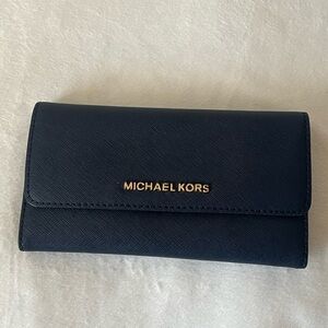 Michael Kors Navy Wallet with Gold Accents